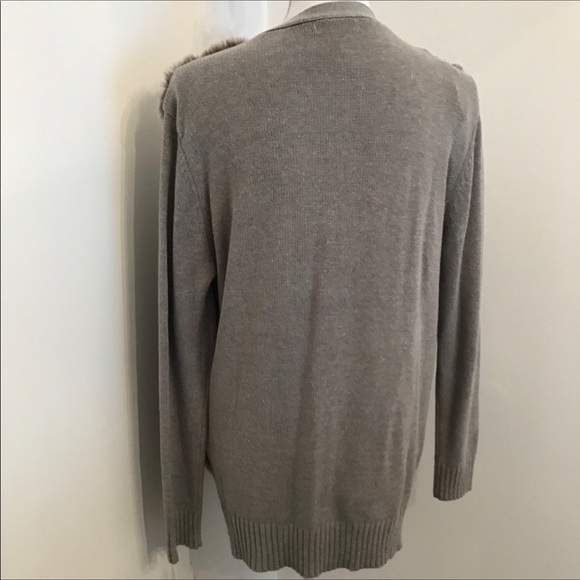 Charter Club Faux Fur Cardigan Sweater Large Gray NEW - Picture 3 of 7